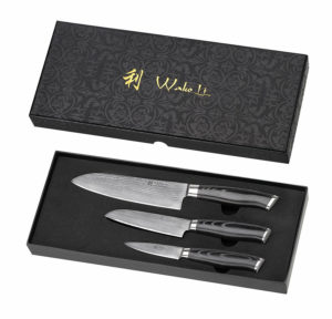 Wakoli 3DM-MIK 3 Damask Knife Set, Japanese Damascus Steel VG-10, Mikata